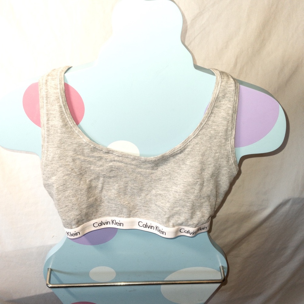Gray Calvin Klein sports bra.